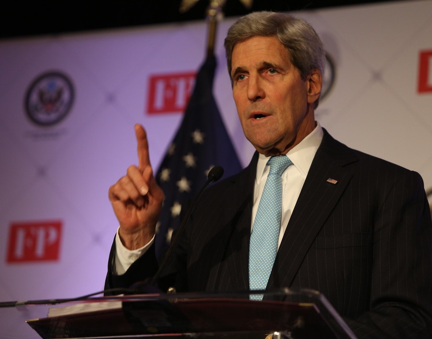 U.S. Secretary of State John Kerry speaking to Global Thinkers and guests.