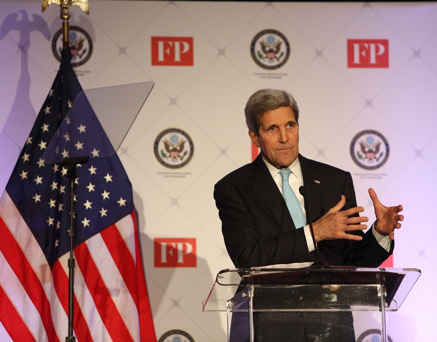 John Kerry outlining his position on U.S. foreign policy